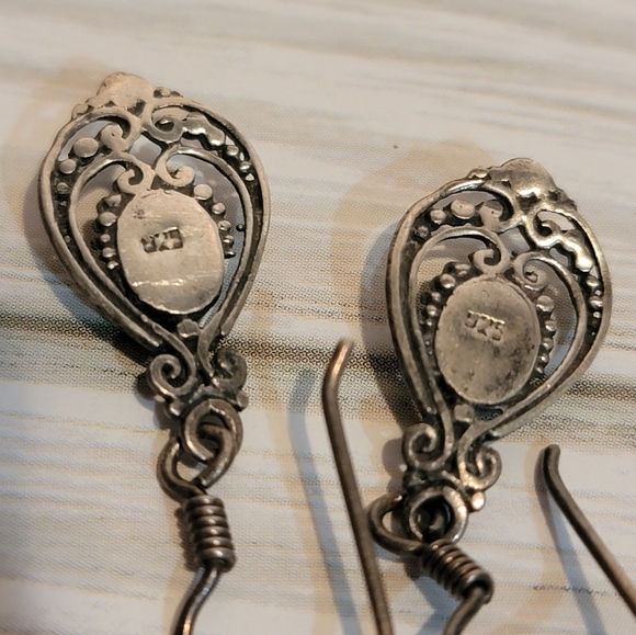 C10 Vintage 925 Pierced Dangle Earrings with Pink Stone - Picture 5 of 5